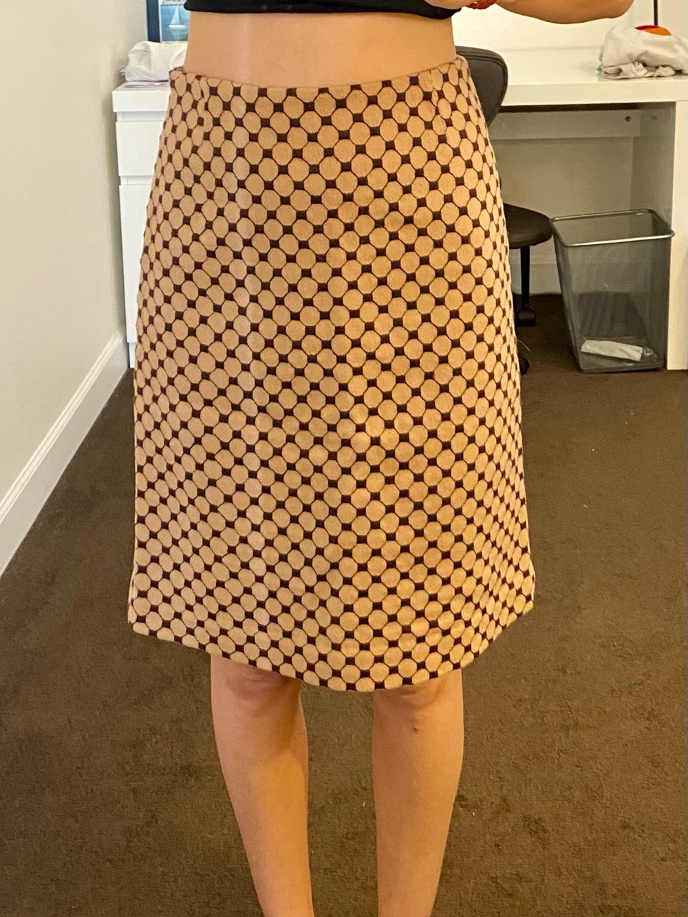Tocca Beige and Brown Geometric A-Line Skirt